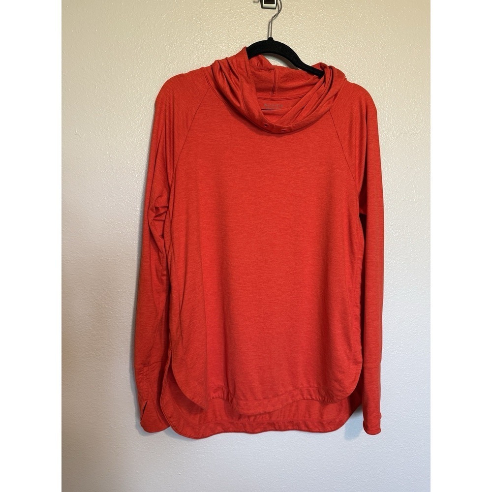Athleta Pullover Performance Athletic Neon Coral Orange Long Hoodie Sweatshirt